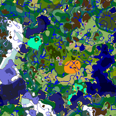 Predicted biome map of Java 1.21.4 seed -261220971999272038 around estimated spawn