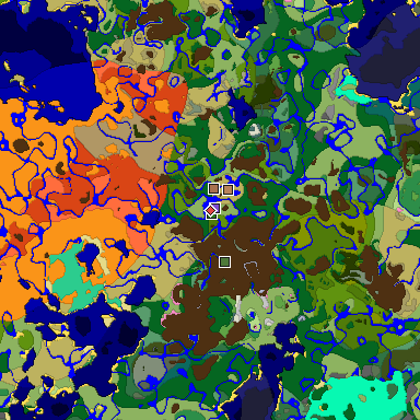 Predicted biome map of Java 1.21.4 seed 5936915076212181492 around estimated spawn