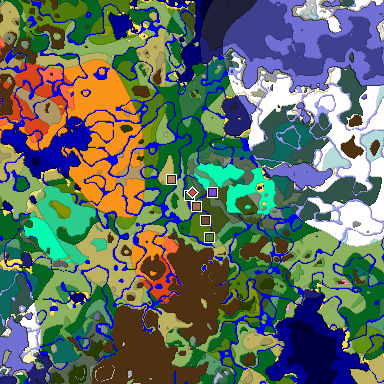 Predicted biome map of Java 1.21.4 seed -6836435206669323177 around estimated spawn
