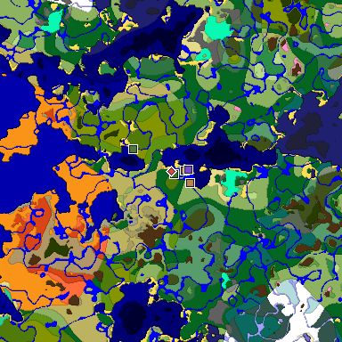 Predicted biome map of Java 1.21.4 seed -6780785135398252435 around estimated spawn