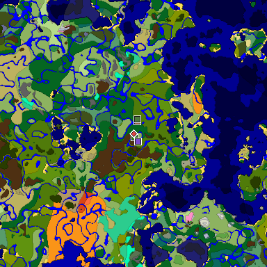 Predicted biome map of Java 1.21.4 seed 935424951174615502 around estimated spawn