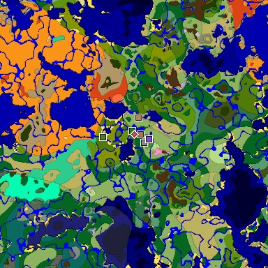 Predicted biome map of Java 1.21.4 seed -8749616017120742279 around estimated spawn