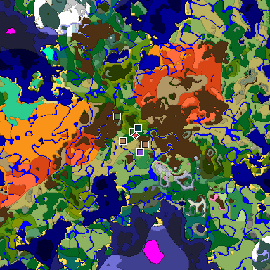 Predicted biome map of Java 1.21.4 seed 7554139389212609410 around estimated spawn