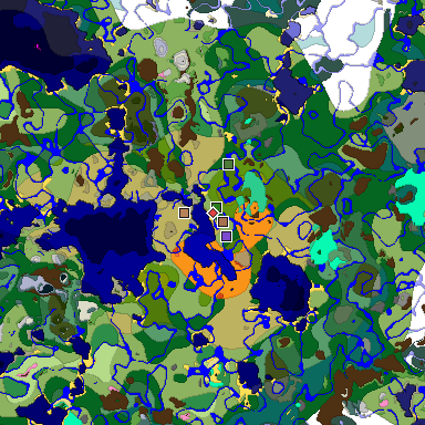 Predicted biome map of Java 1.21.4 seed -1130775152401741396 around estimated spawn