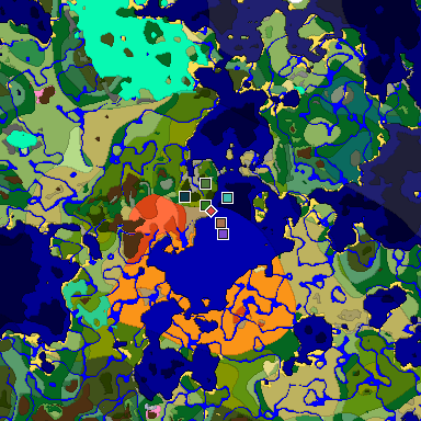 Predicted biome map of Java 1.21.4 seed 6968556104198616985 around estimated spawn