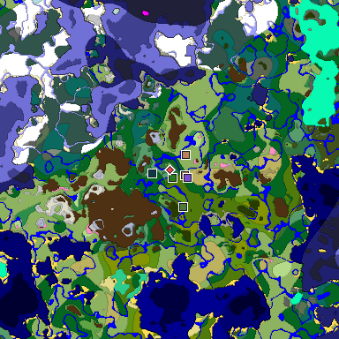 Predicted biome map of Java 1.21.4 seed -3529397726622068900 around estimated spawn