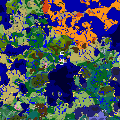 Predicted biome map of Java 1.21.4 seed 1064186250939758581 around estimated spawn
