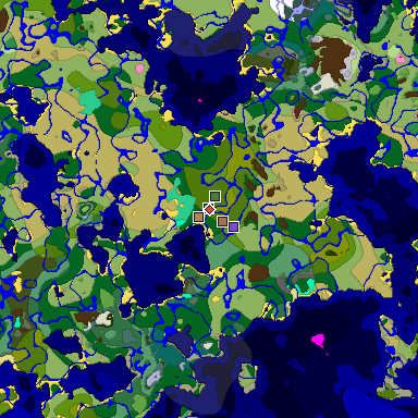Predicted biome map of Java 1.21.4 seed 6927680528195752285 around estimated spawn