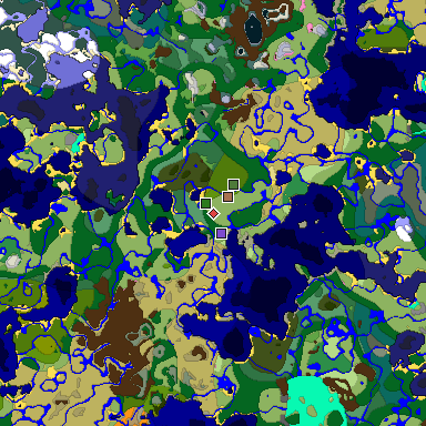 Predicted biome map of Java 1.21.4 seed 1814223786648332576 around estimated spawn