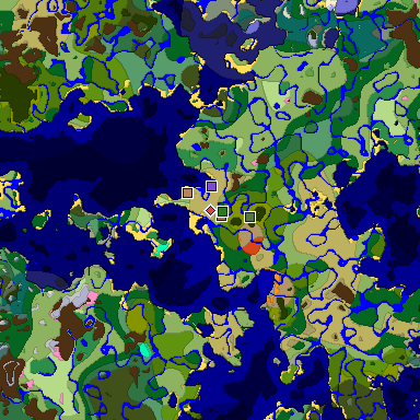 Predicted biome map of Java 1.21.4 seed 2919464254235714284 around estimated spawn