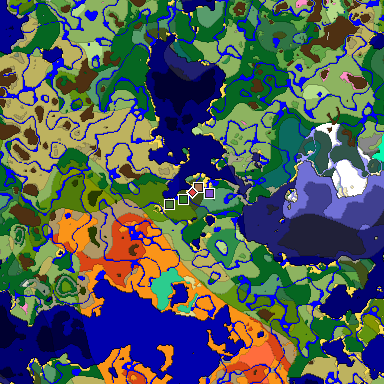 Predicted biome map of Java 1.21.4 seed -1282585291191143695 around estimated spawn