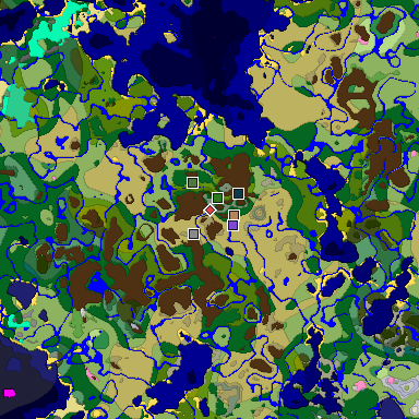 Predicted biome map of Java 1.21.4 seed 2228621341240737754 around estimated spawn