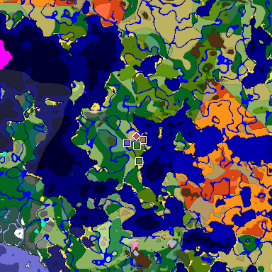 Predicted biome map of Java 1.21.4 seed -4260825682693763839 around estimated spawn