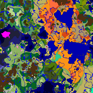 Predicted biome map of Java 1.21.4 seed 438256865687244205 around estimated spawn