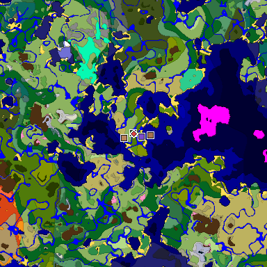 Predicted biome map of Java 1.21.4 seed -1418163619908876672 around estimated spawn