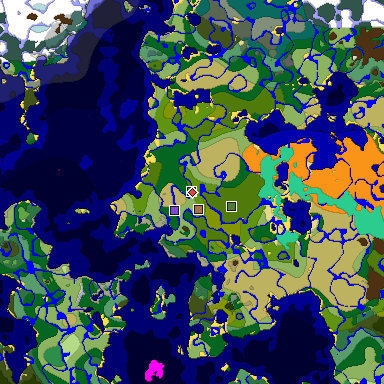 Predicted biome map of Java 1.21.4 seed 2863448098677491814 around estimated spawn