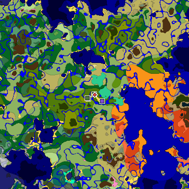 Predicted biome map of Java 1.21.4 seed -2401139237652519941 around estimated spawn