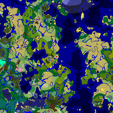 Predicted biome map of Java 1.21.4 seed -2517147094245486490 around estimated spawn