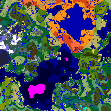 Predicted biome map of Java 1.21.4 seed -8149365522103202035 around estimated spawn