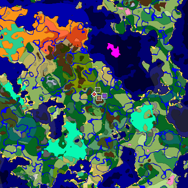 Predicted biome map of Java 1.21.4 seed -1687107625979088965 around estimated spawn