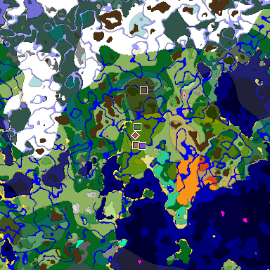 Predicted biome map of Java 1.21.4 seed -7963418389733840930 around estimated spawn