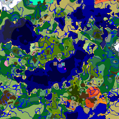 Predicted biome map of Java 1.21.4 seed -7467809749810277743 around estimated spawn