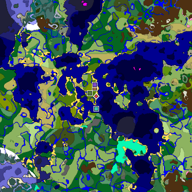 Predicted biome map of Java 1.21.4 seed -6556705742801013843 around estimated spawn