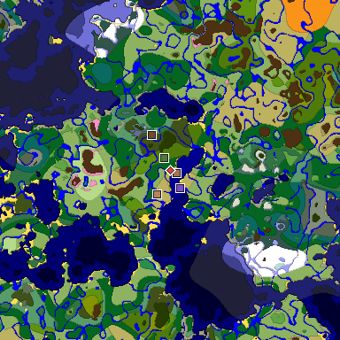 Predicted biome map of Java 1.21.4 seed 2978709703476333732 around estimated spawn