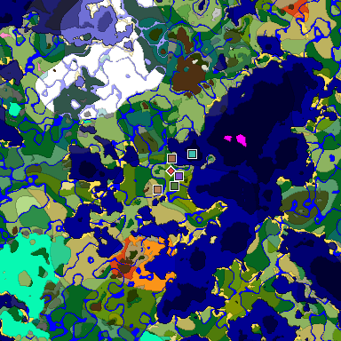 Predicted biome map of Java 1.21.4 seed 8189651223651887019 around estimated spawn