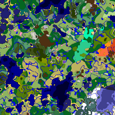 Predicted biome map of Java 1.21.4 seed -3627474983045565421 around estimated spawn