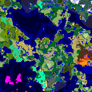 Predicted biome map of Java 1.21.4 seed 7699403771193228269 around estimated spawn