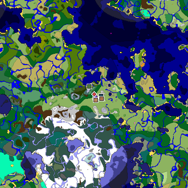 Predicted biome map of Java 1.21.4 seed 7573405689060301584 around estimated spawn