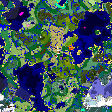 Predicted biome map of Java 1.21.4 seed 3643868845957439378 around estimated spawn