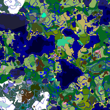 Predicted biome map of Java 1.21.4 seed 1243071905082014550 around estimated spawn