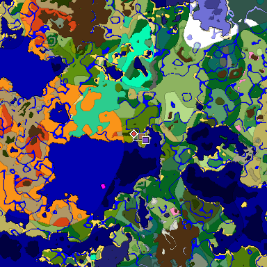 Predicted biome map of Java 1.21.4 seed 7330223996738548445 around estimated spawn