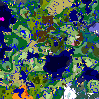 Predicted biome map of Java 1.21.4 seed 5796942953104553993 around estimated spawn