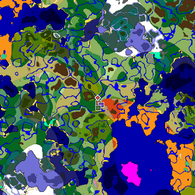 Predicted biome map of Java 1.21.4 seed -6276775786200152333 around estimated spawn