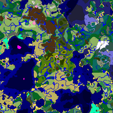 Predicted biome map of Java 1.21.4 seed -6305716491994314508 around estimated spawn