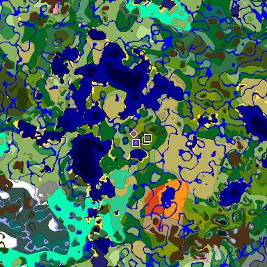 Predicted biome map of Java 1.21.4 seed -3115986303235855516 around estimated spawn