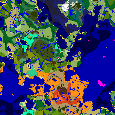 Predicted biome map of Java 1.21.4 seed 7503023210147221484 around estimated spawn