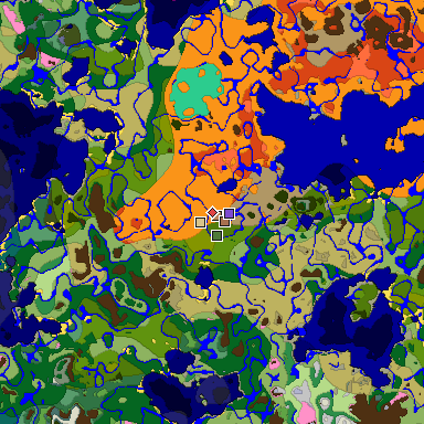 Predicted biome map of Java 1.21.4 seed -4946433982995669195 around estimated spawn