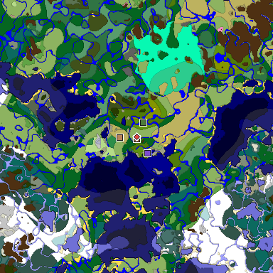 Predicted biome map of Java 1.21.4 seed 1024185478465778099 around estimated spawn