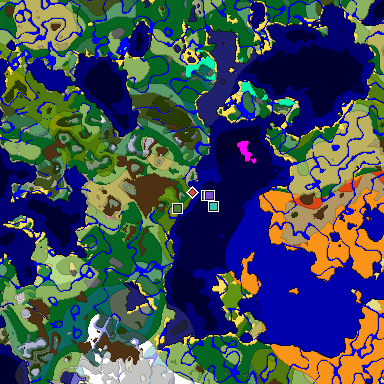 Predicted biome map of Java 1.21.4 seed -1633189504073363472 around estimated spawn