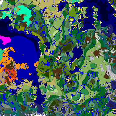 Predicted biome map of Java 1.21.4 seed -3377584385651336458 around estimated spawn