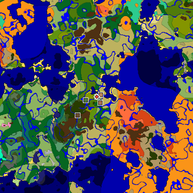 Predicted biome map of Java 1.21.4 seed -333211260038709795 around estimated spawn