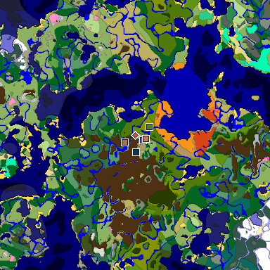 Predicted biome map of Java 1.21.4 seed -6261259058211709402 around estimated spawn