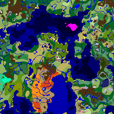 Predicted biome map of Java 1.21.4 seed -6051163986835339310 around estimated spawn