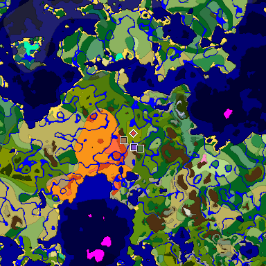 Predicted biome map of Java 1.21.4 seed 1683781091356270013 around estimated spawn