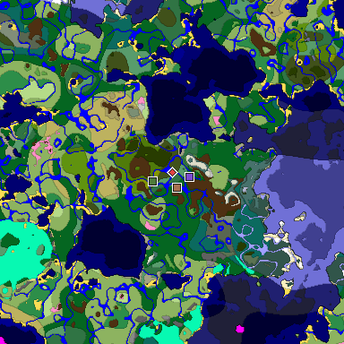 Predicted biome map of Java 1.21.4 seed -2193755801335055044 around estimated spawn