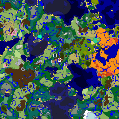 Predicted biome map of Java 1.21.4 seed -6680506401164996528 around estimated spawn